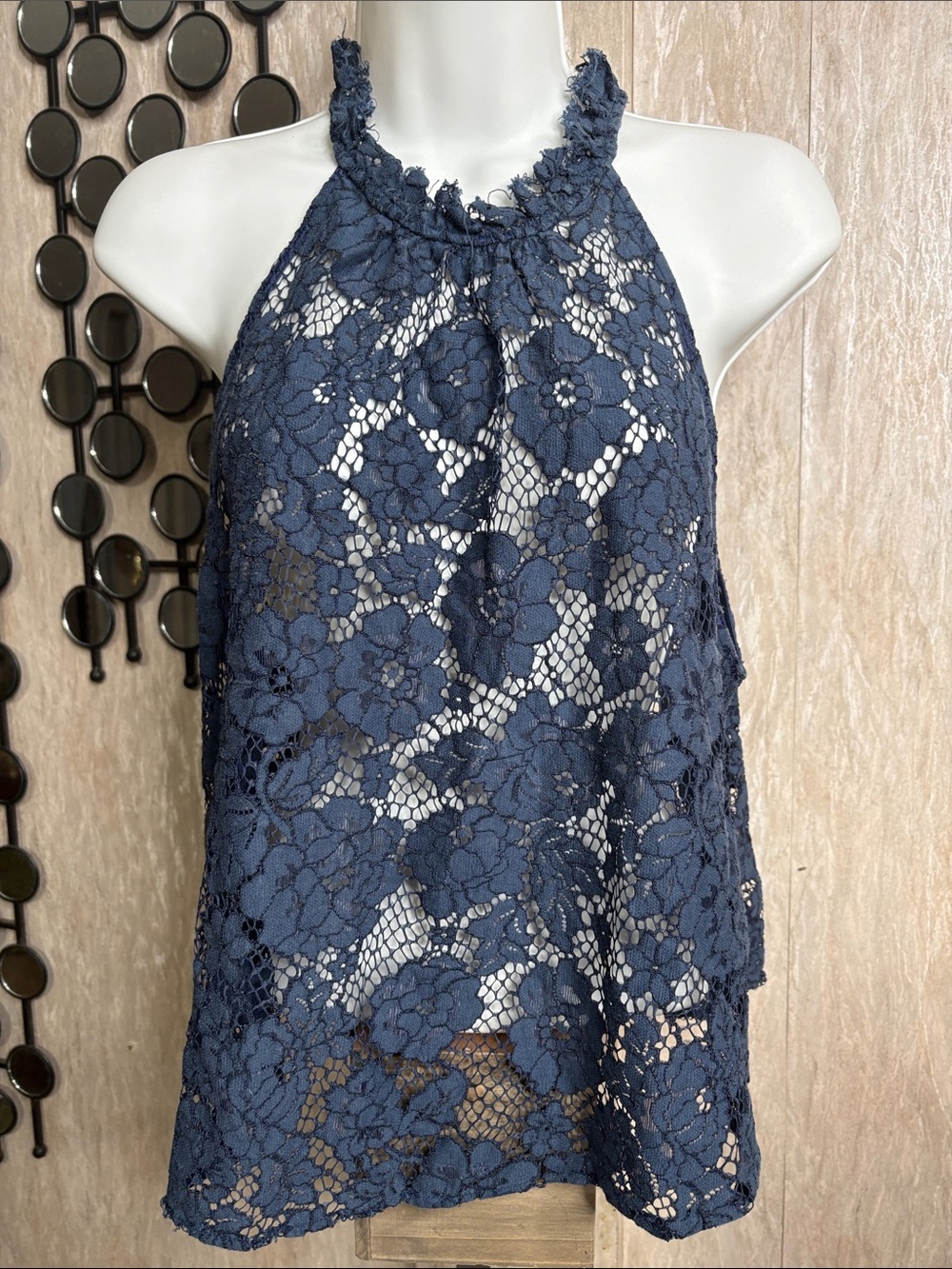 Free People Navy Lace Halter Camisole